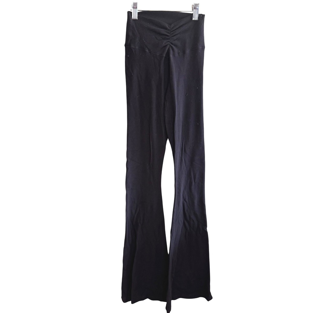 Aerie OFFLINE Black Waffle Knit‎ Ruched V-Front Flare Leggings XS Thermal Pants